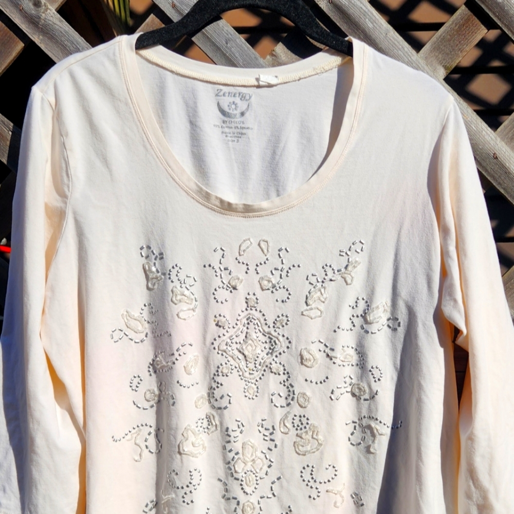 Zenergy by Chico's 3/4 Embellished Shirt